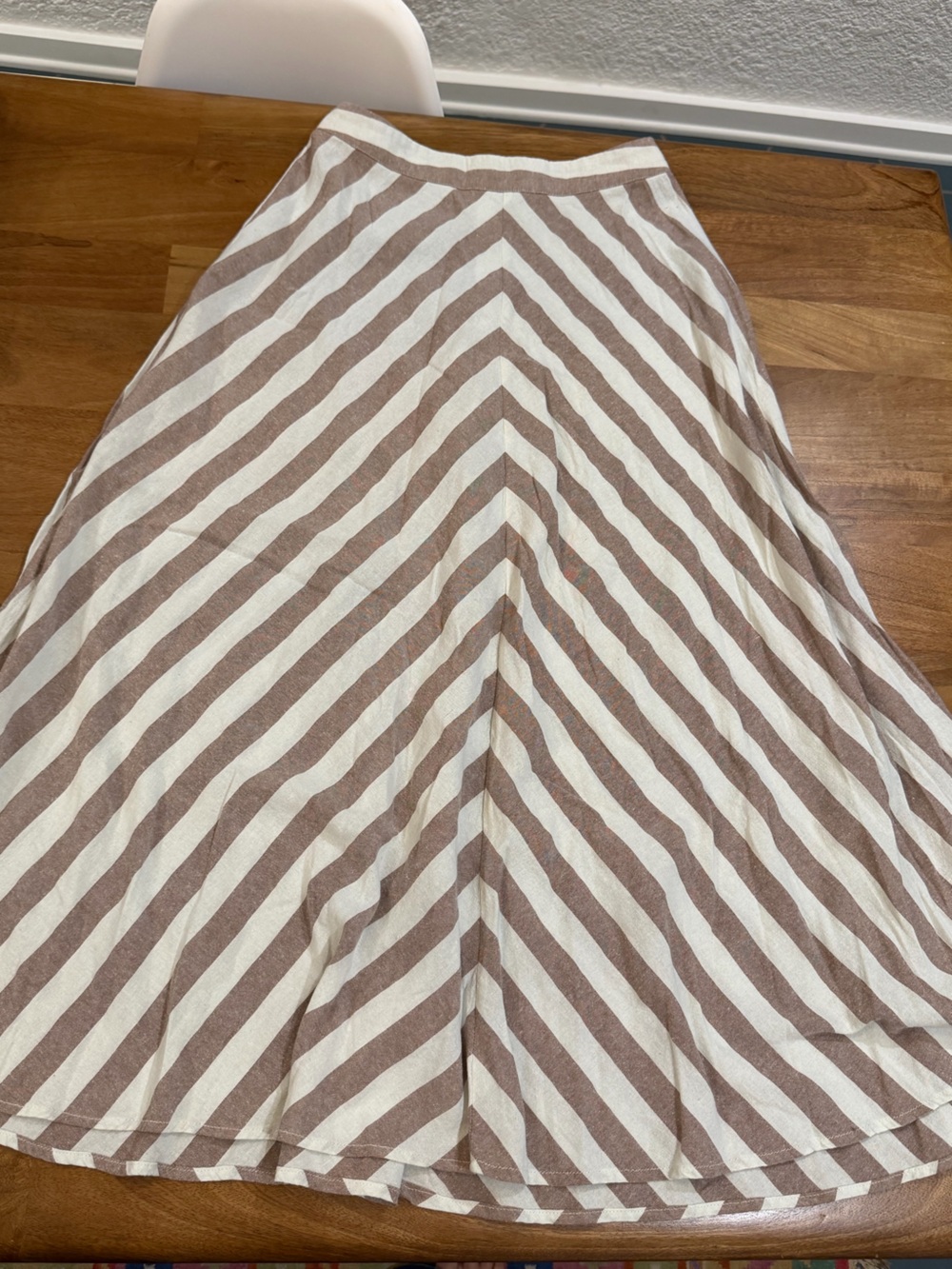 Mustard Seed Brown and Cream Striped Cotton Blend Maxi Skirt
